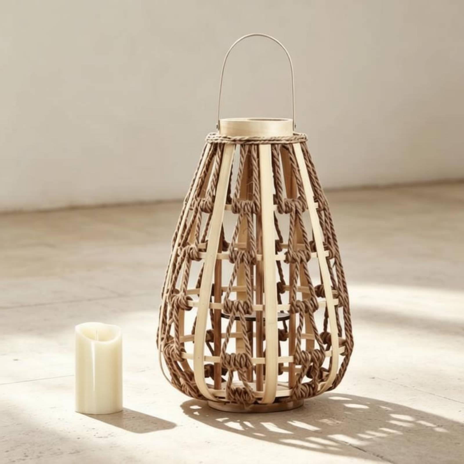 Candle Holder Decor - Натуральный деревянный фонарь-подсвечник с веревкой, ручной